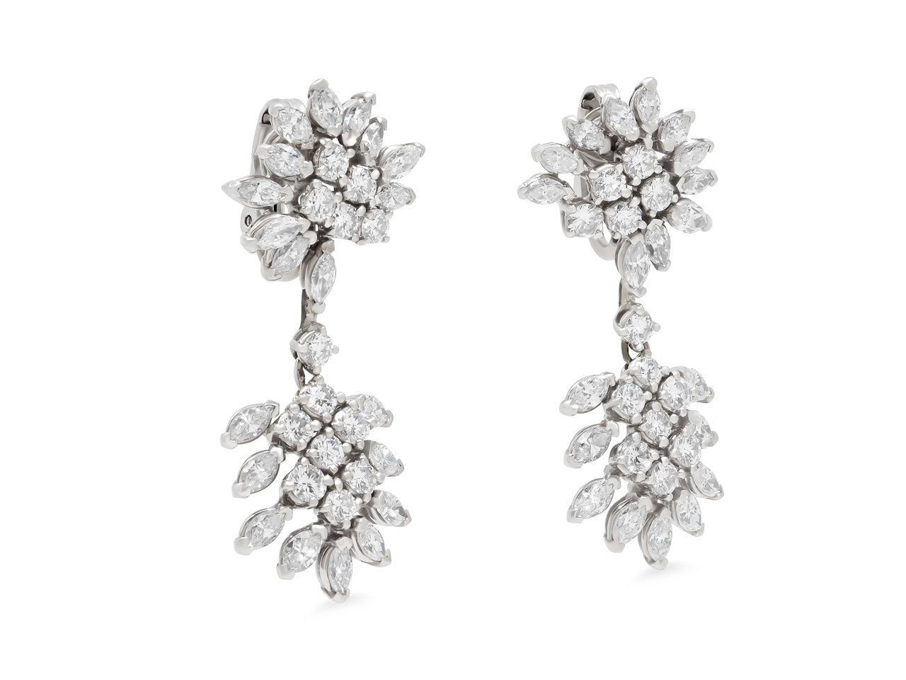 Mid-Century Diamond Drop Earrings in 14K White Gold