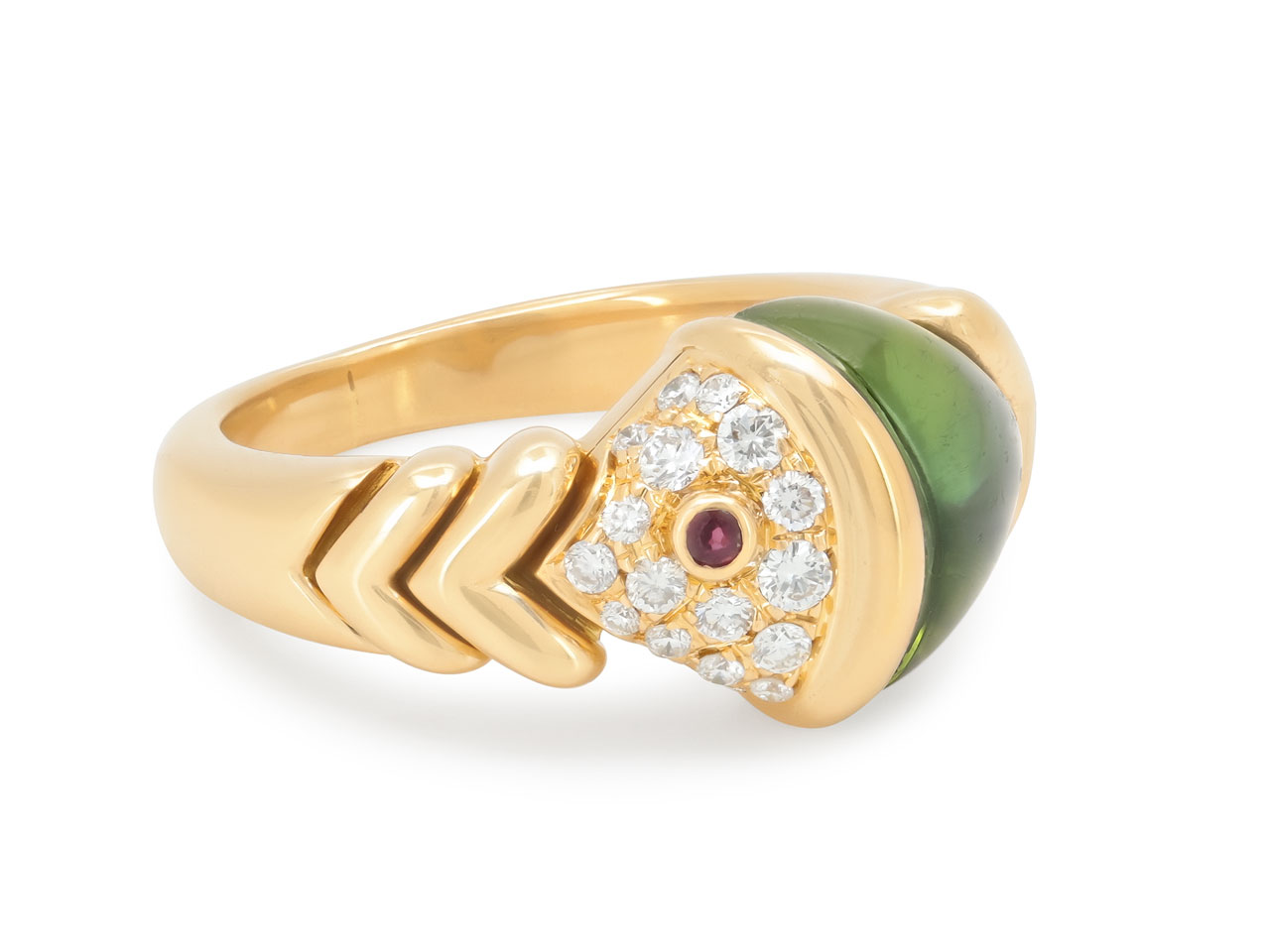 Bulgari 'Naturalia' Diamond and Green Tourmaline Ring in 18K Gold