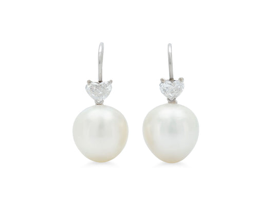 Pearl and Diamond Earrings in 18K White Gold and Platinum