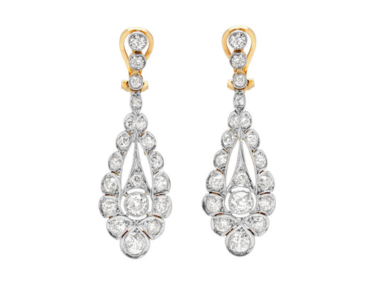 Edwardian Diamond Earrings in Platinum and 18K Gold