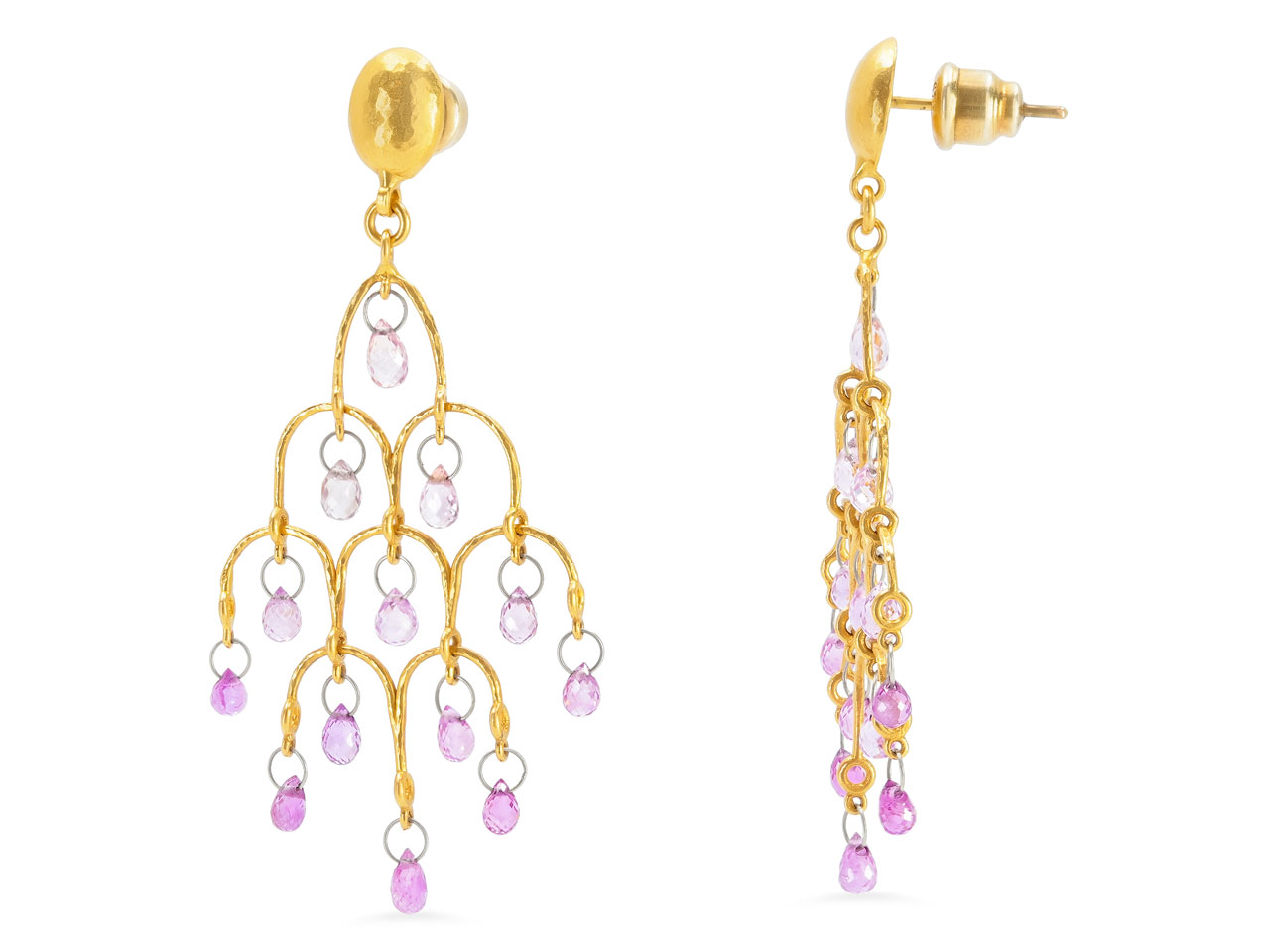 Gurhan 'Delicate Dew' Pink Sapphire Briolette Chandelier Earrings in 22K Gold
