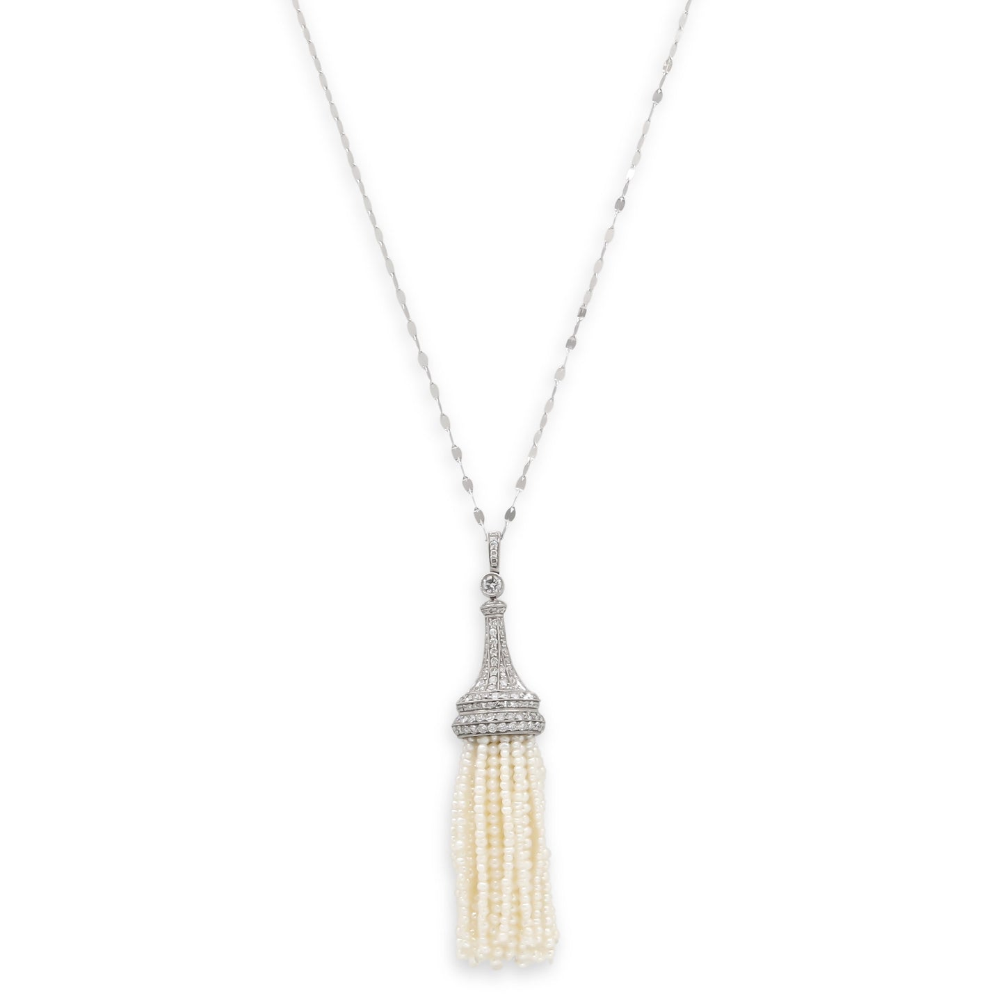 Sophia D. Diamond and Pearl Tassel Pendant in Platinum