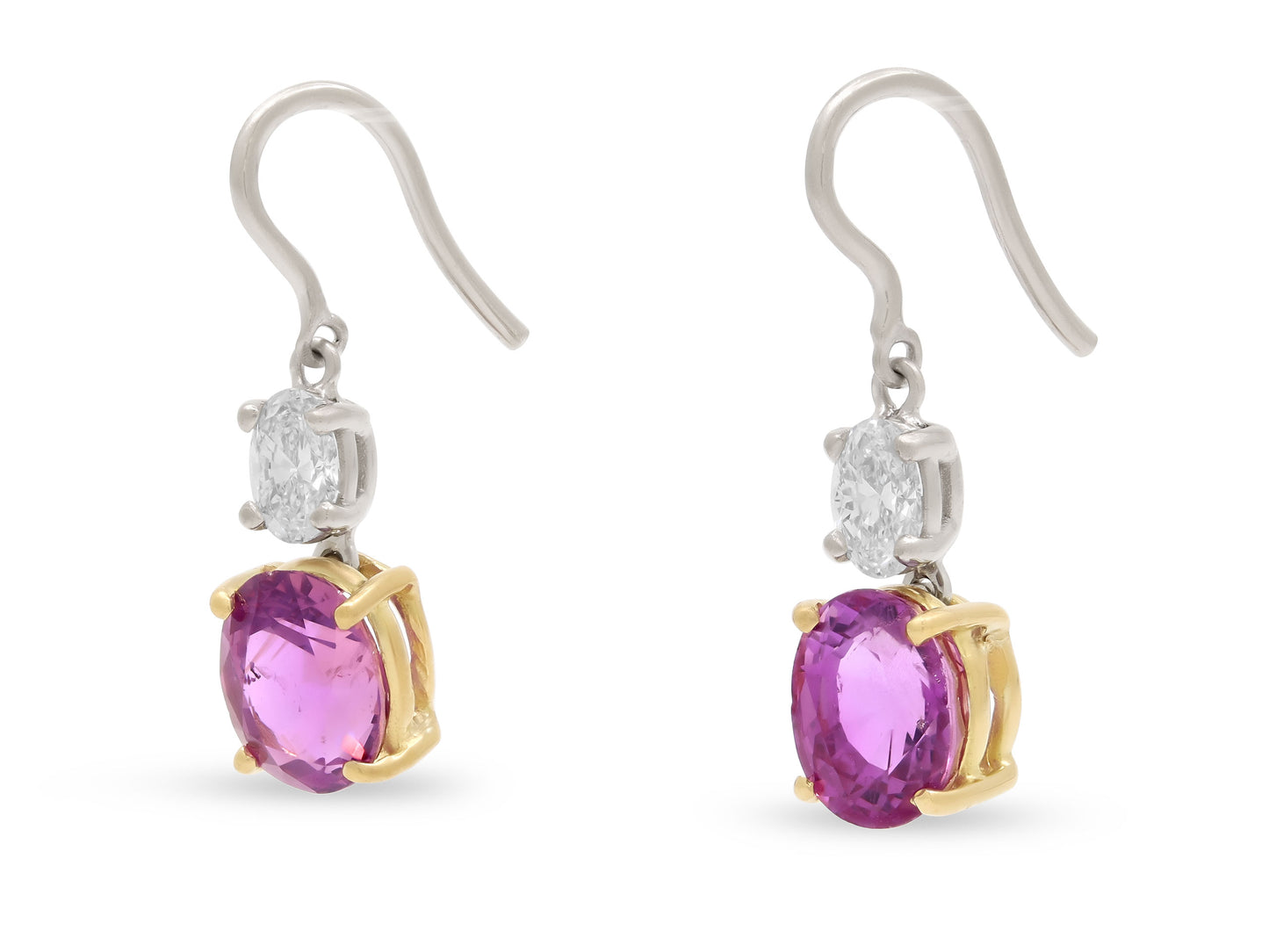 Beladora 'Reimagined' Pink Sapphire and Oval Diamond Earrings in 18K Gold