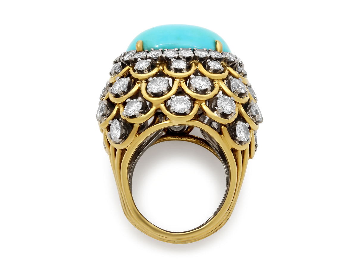 David Webb Turquoise and Diamond Ring in 18K Gold