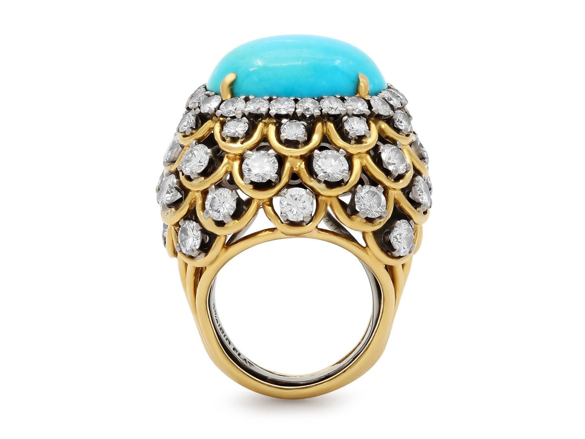 David Webb Turquoise and Diamond Ring in 18K Gold
