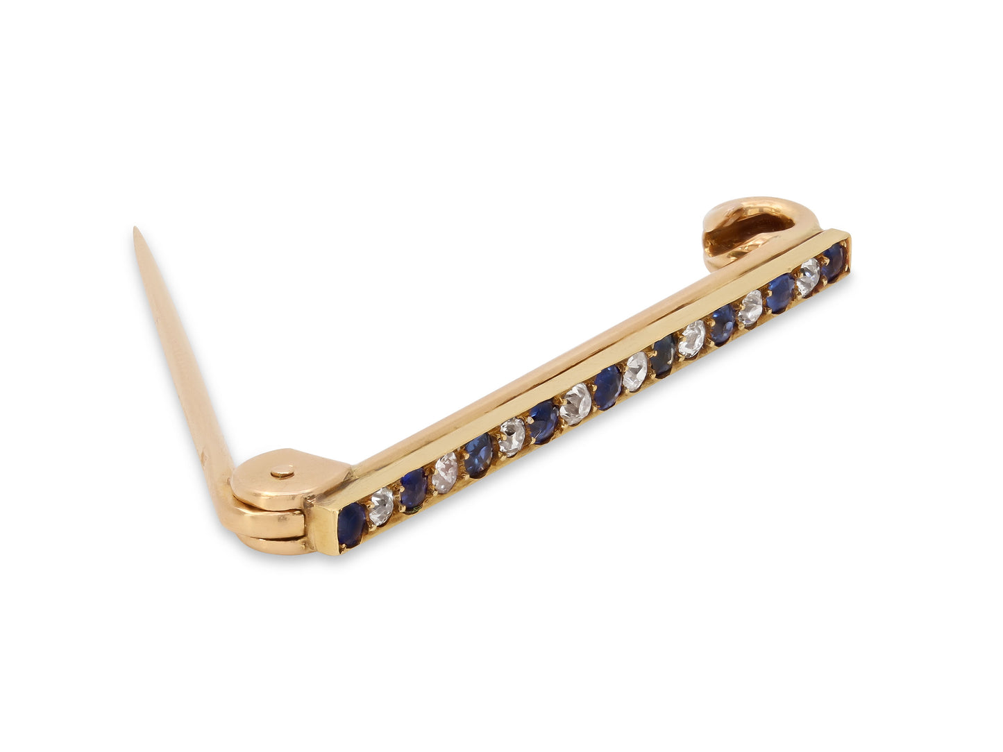 Antique Edwardian Diamond and Sapphire Pin in 18K Gold, French