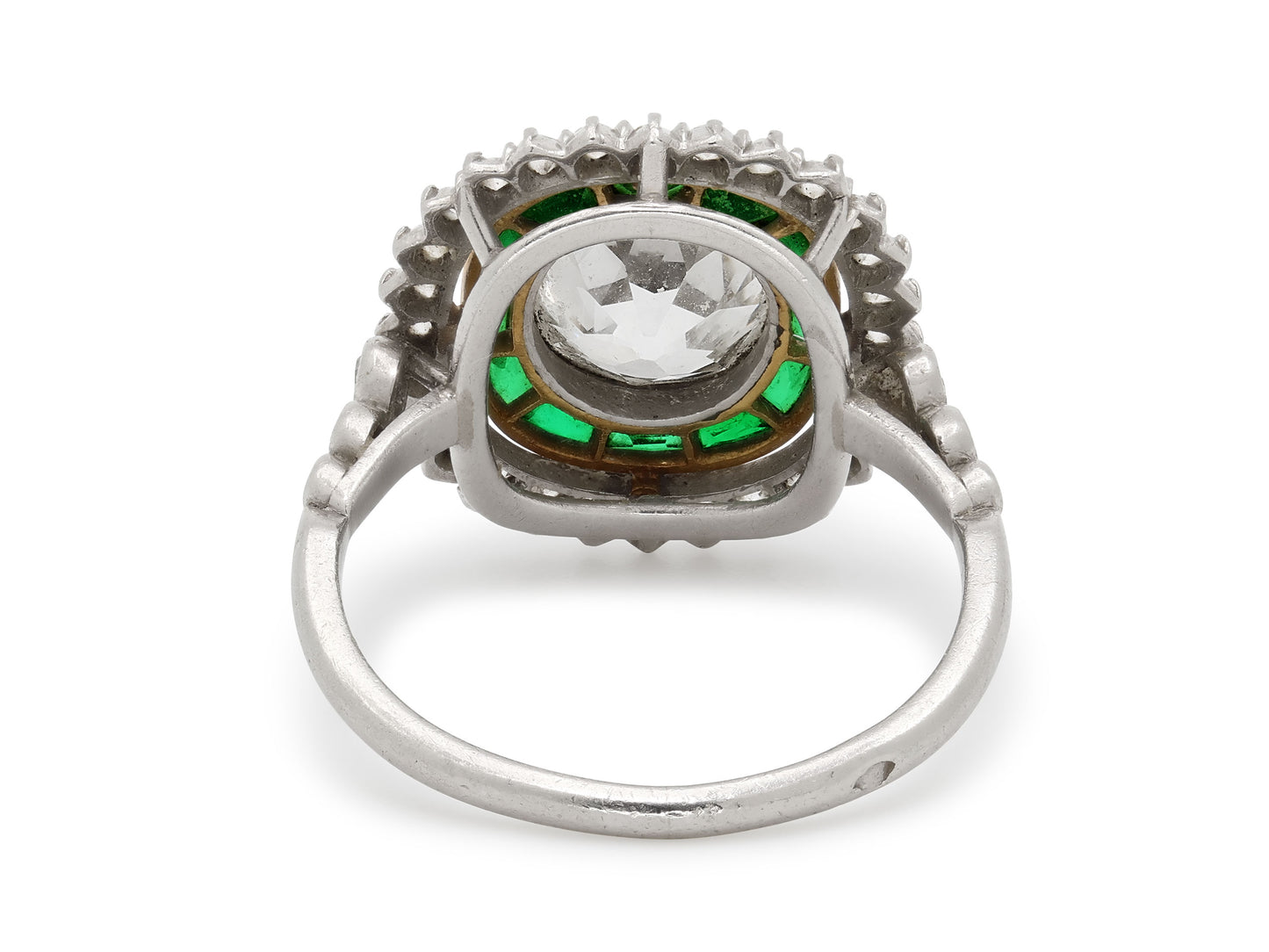 Art Deco Diamond and Emerald Ring in Platinum, French