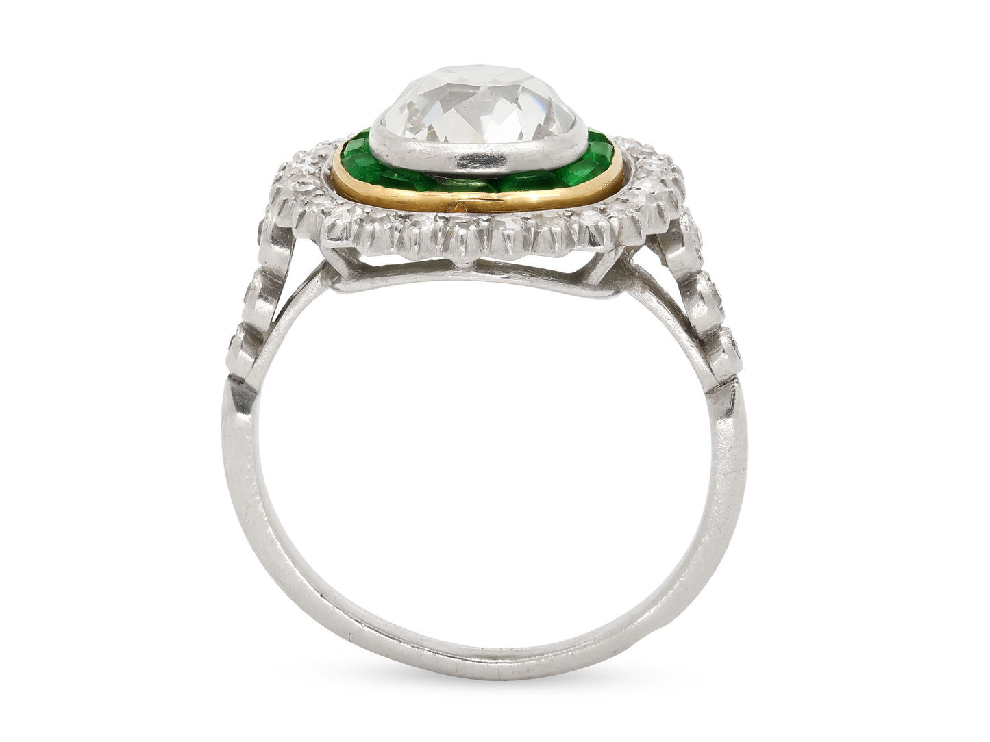 Art Deco Diamond and Emerald Ring in Platinum, French