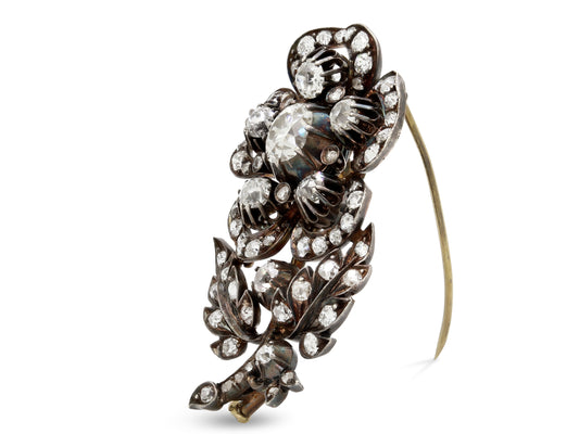 Antique Victorian Diamond Flower Brooch in Silver over 14K Gold