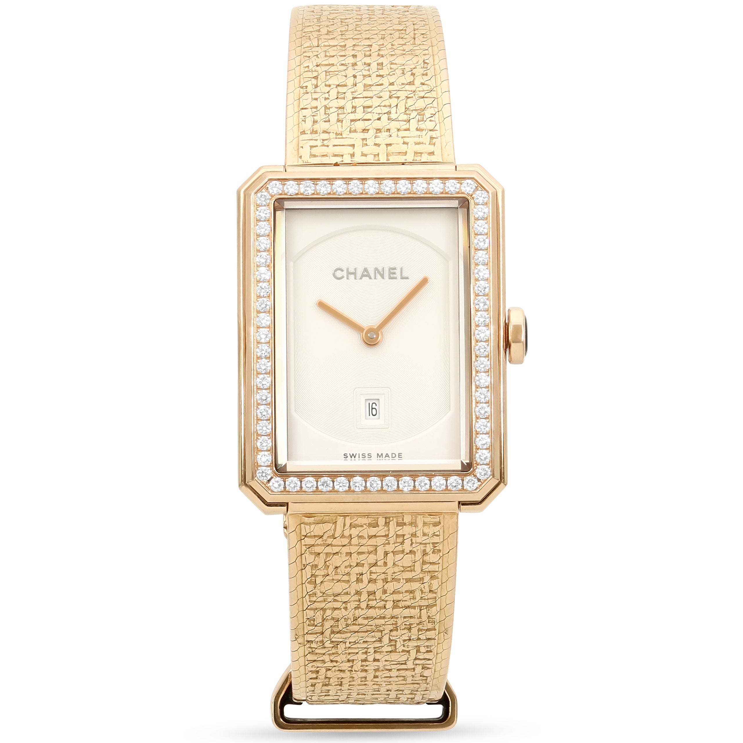 Chanel 'BOY·FRIEND Tweed' Diamond Watch in 18K Gold, #520889