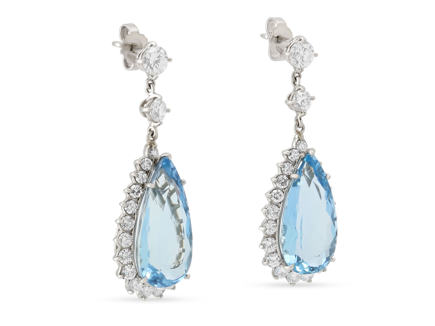 Mid-Century Aquamarine and Diamond Earrings in Platinum