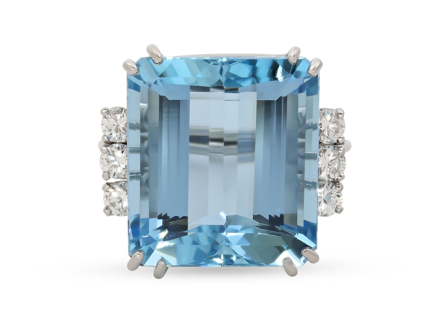 Mid-Century Aquamarine and Diamond Ring in Platinum