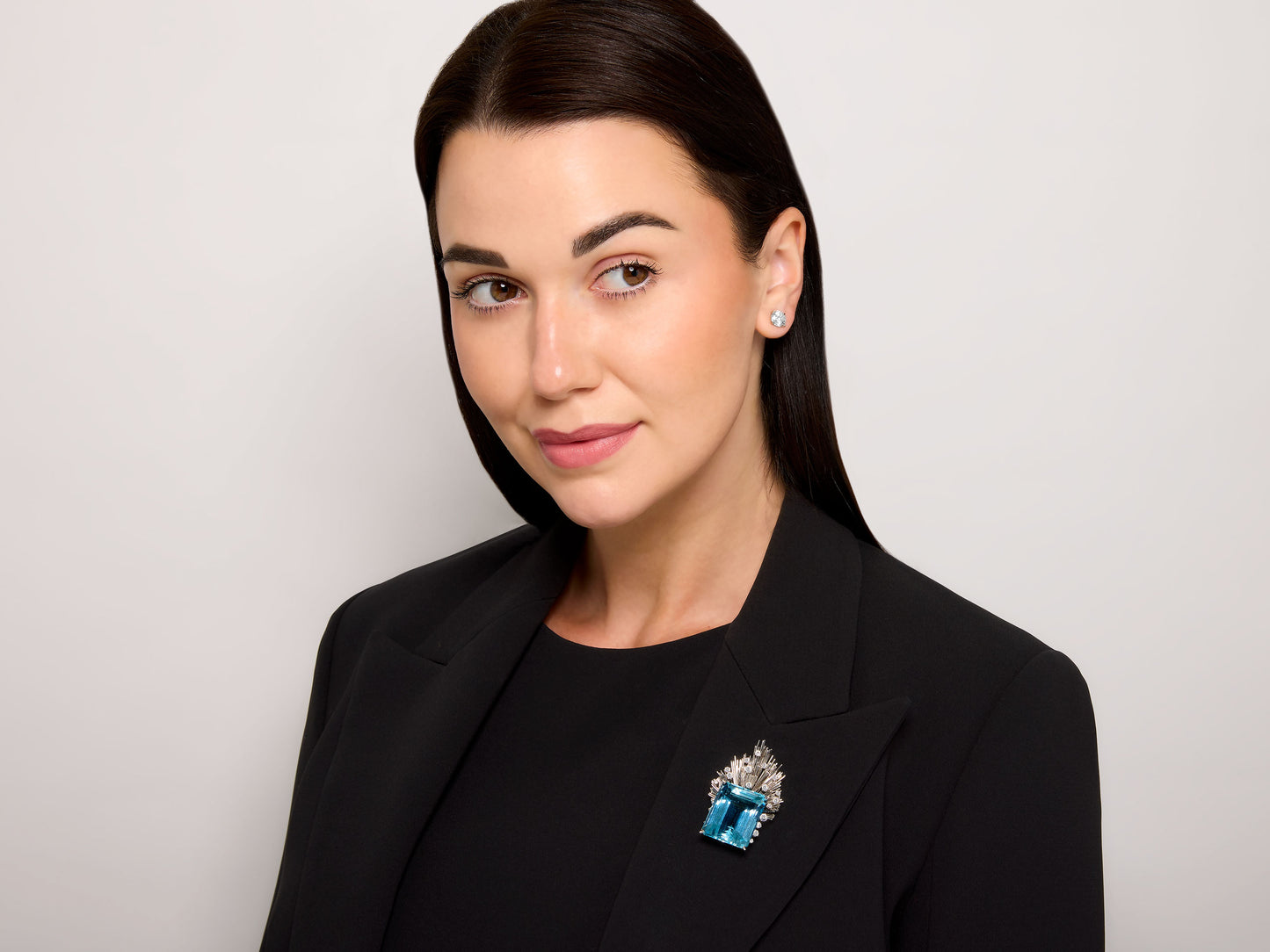 Mid-Century Meister Aquamarine and Diamond Brooch in 18K White Gold