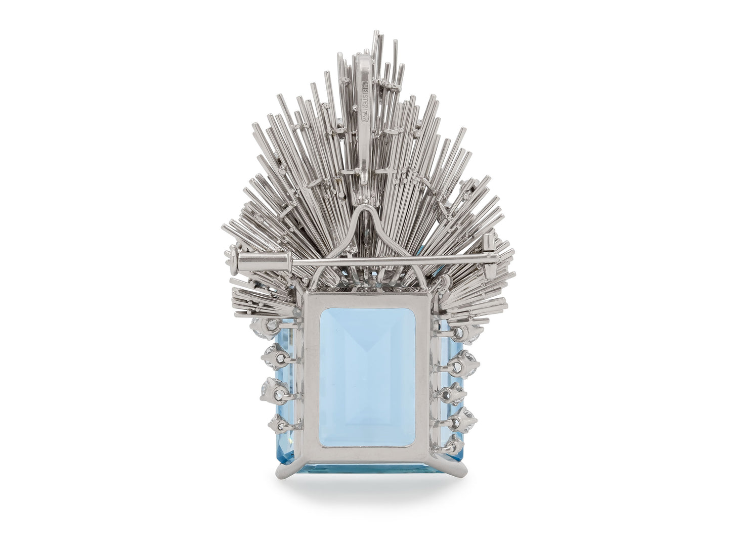Mid-Century Meister Aquamarine and Diamond Brooch in 18K White Gold