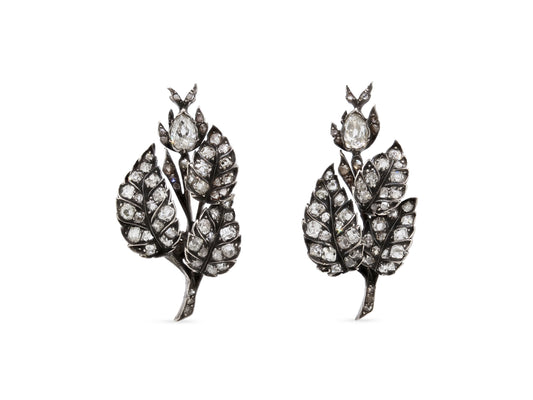 Antique Victorian Diamond Earrings in Silver over Gold