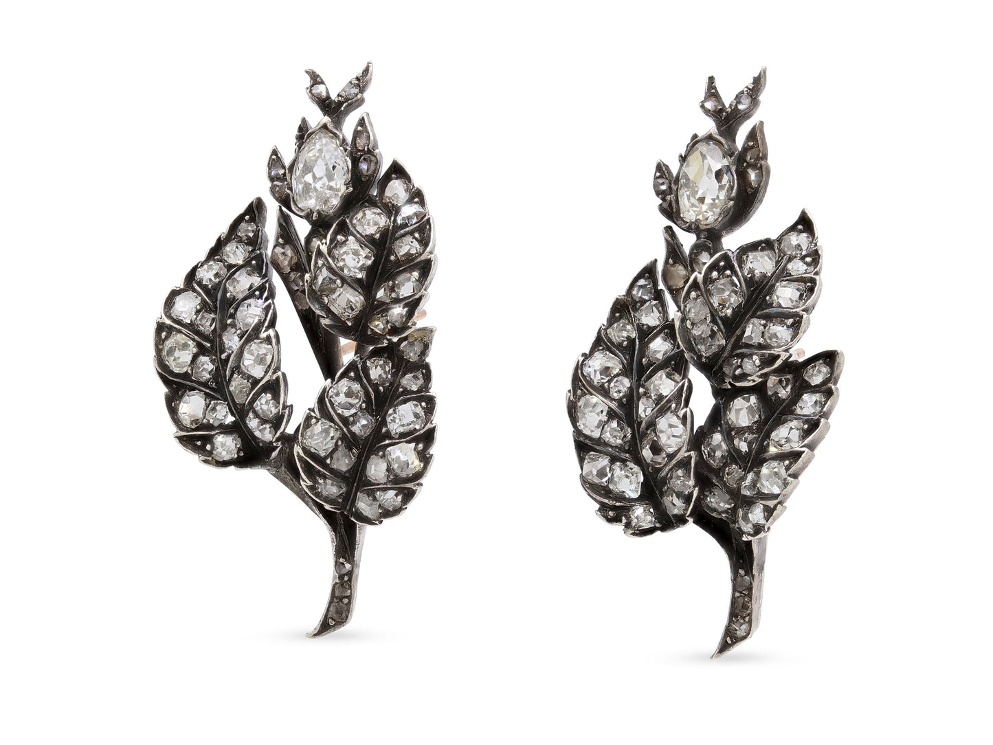 Antique Victorian Diamond Earrings in Silver over Gold