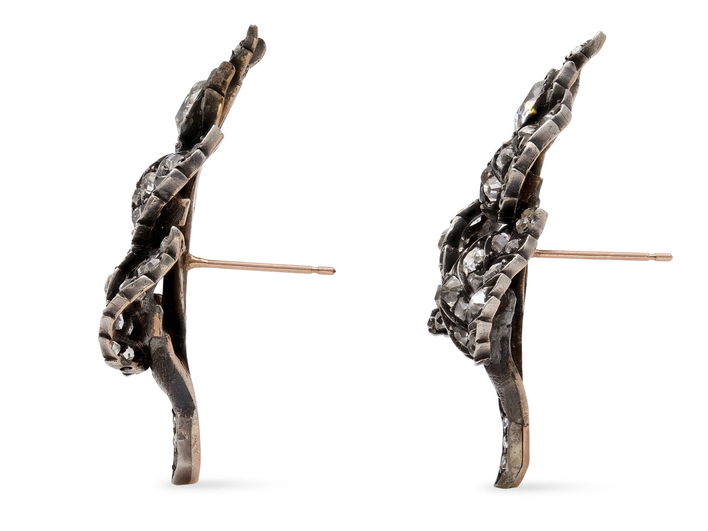 Antique Victorian Diamond Earrings in Silver over Gold