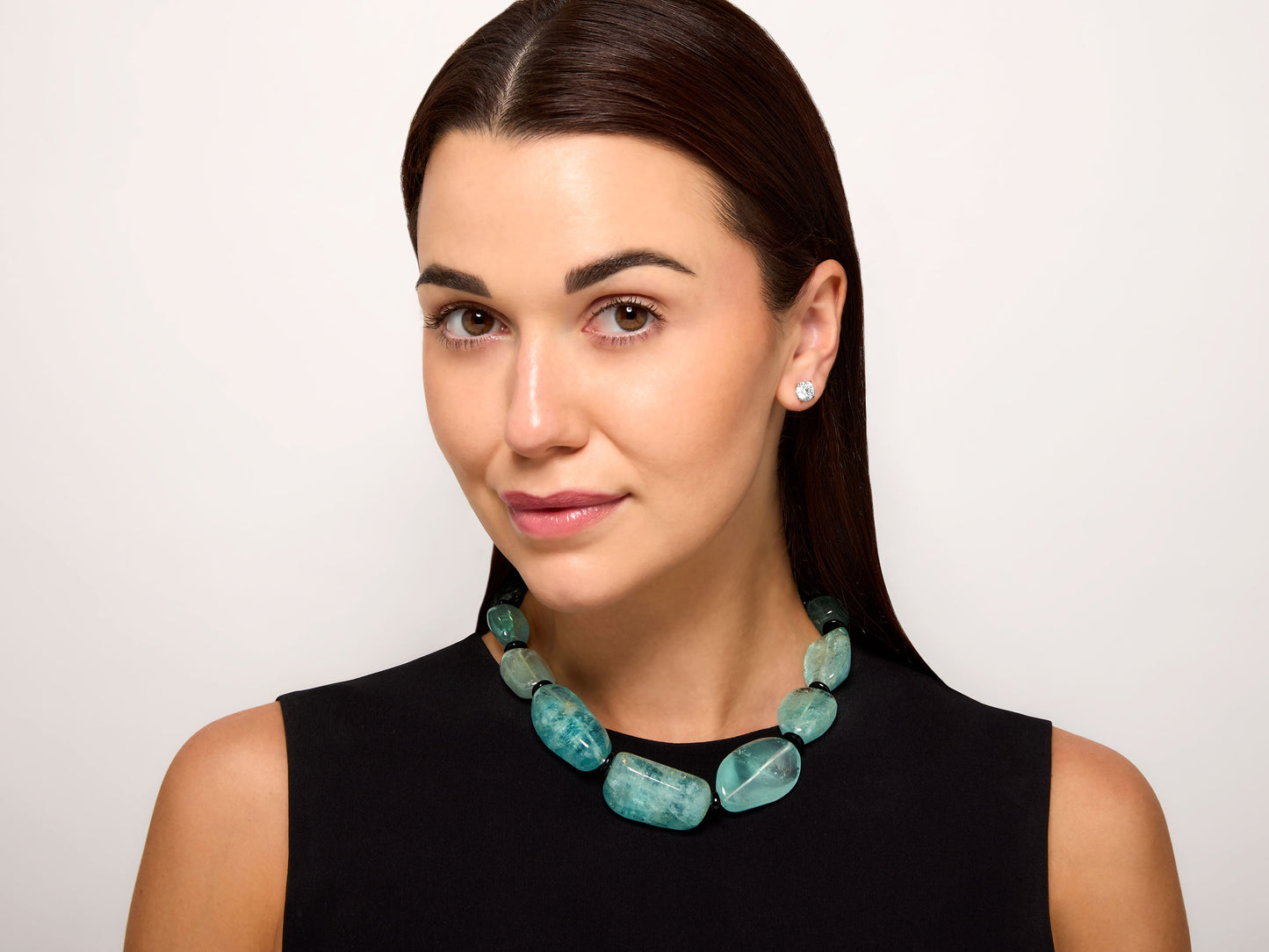 Aquamarine Bead Necklace with 18K Gold and Diamond Clasp