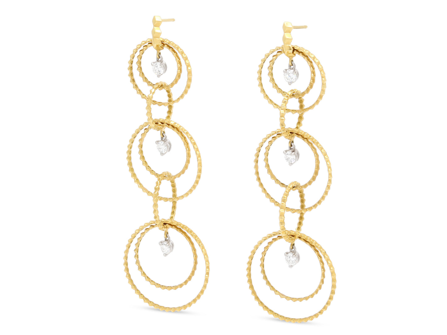 Multi Hoop Drop Earrings, with Diamonds, in 18K Gold