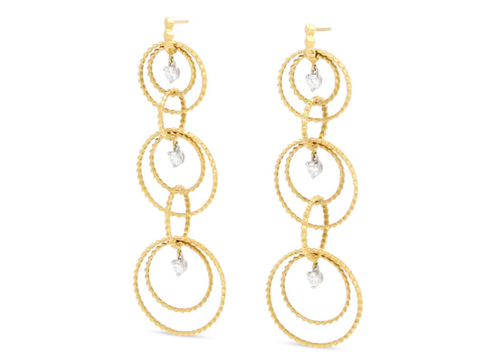 Multi Hoop Drop Earrings, with Diamonds, in 18K Gold