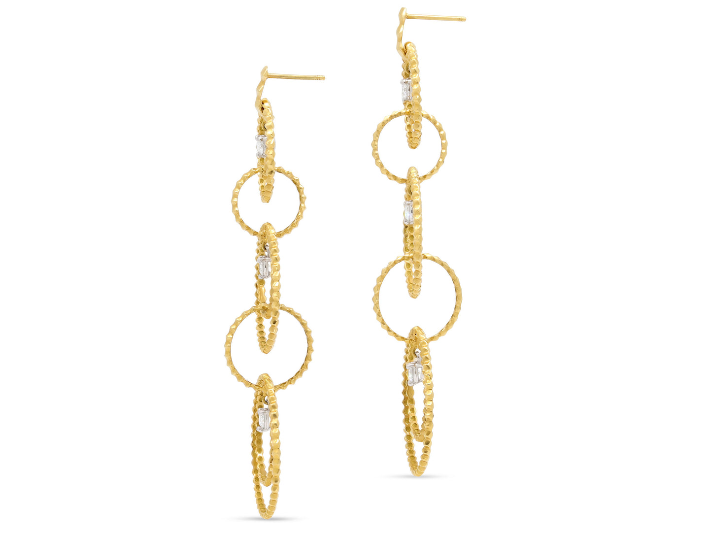 Multi Hoop Drop Earrings, with Diamonds, in 18K Gold