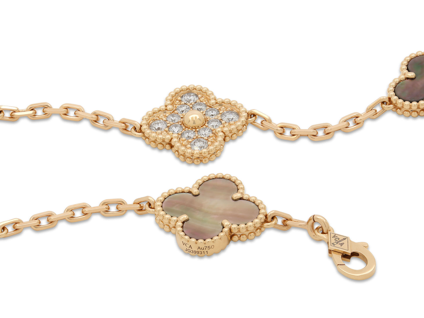 Van Cleef & Arpels 'Vintage Alhambra' Diamond and Mother-Of-Pearl Bracelet, 5 Motifs, in 18K Rose Gold