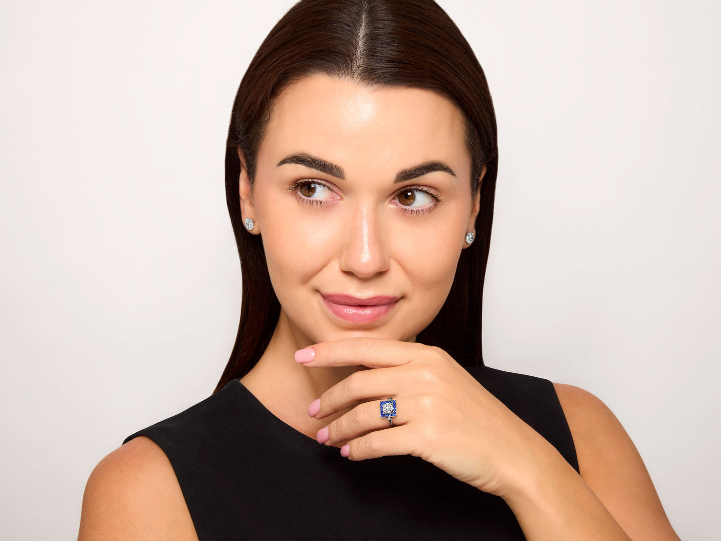 Art Deco Diamond and Sapphire Ring in Platinum