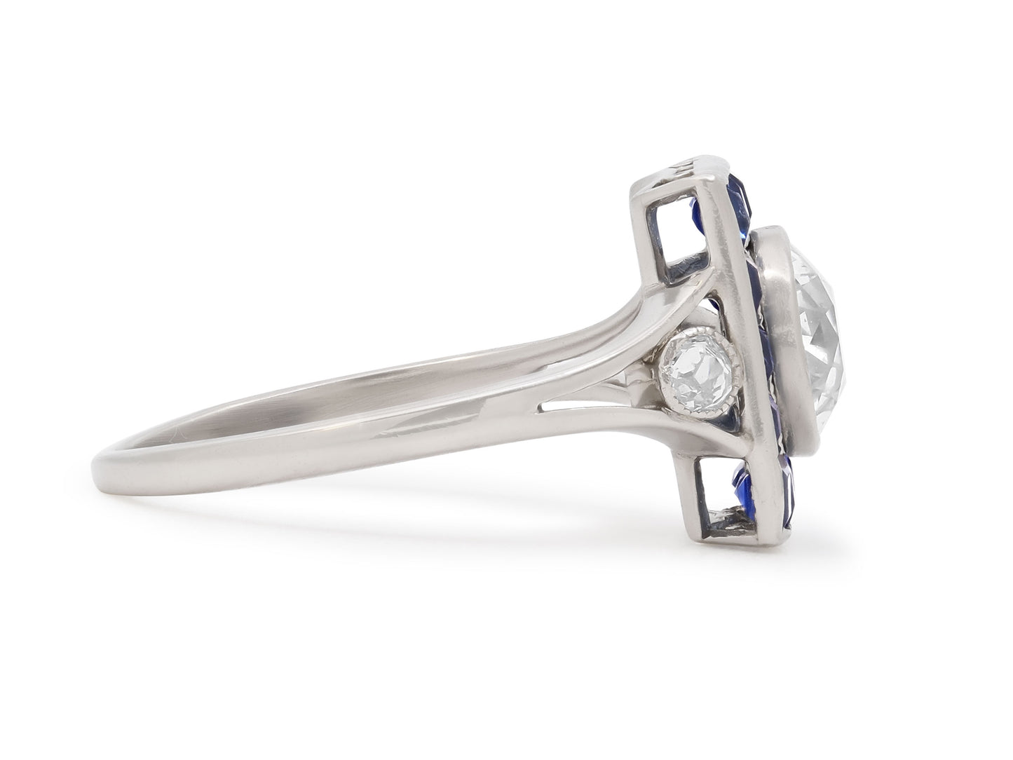 Art Deco Diamond and Sapphire Ring in Platinum