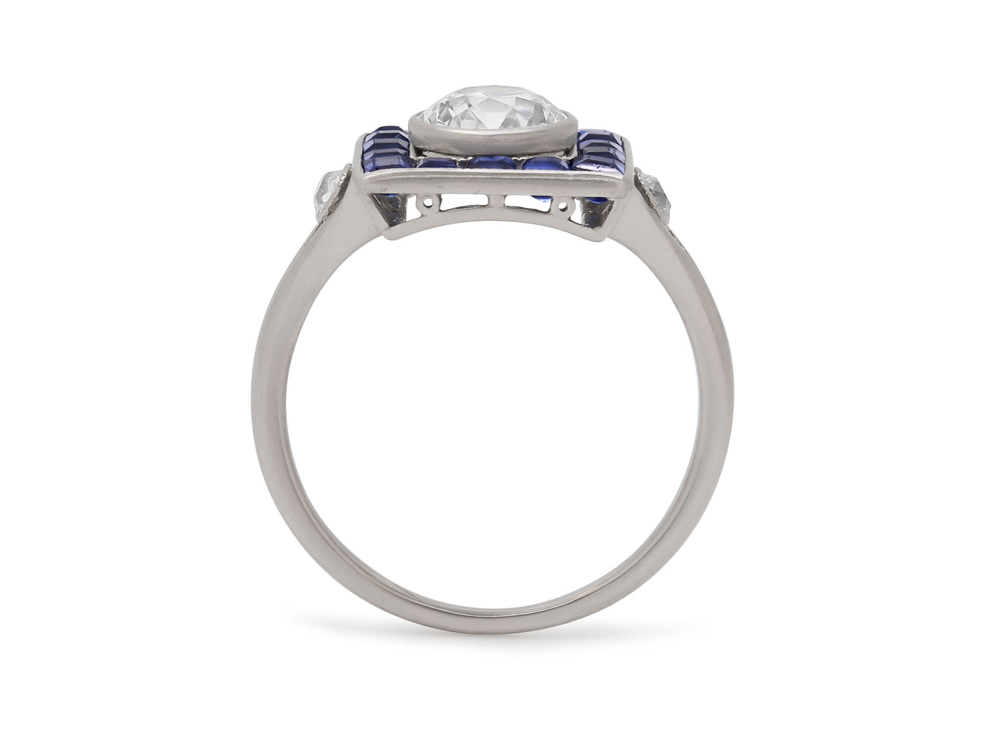 Art Deco Diamond and Sapphire Ring in Platinum
