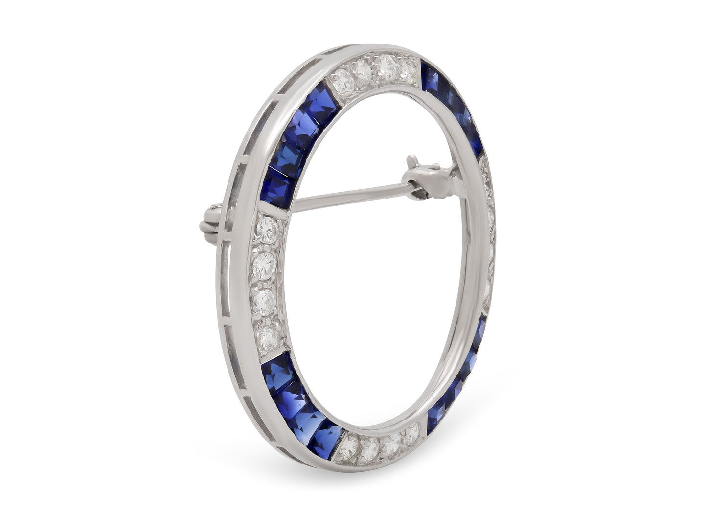 Diamond and Sapphire Brooch in 14K White Gold