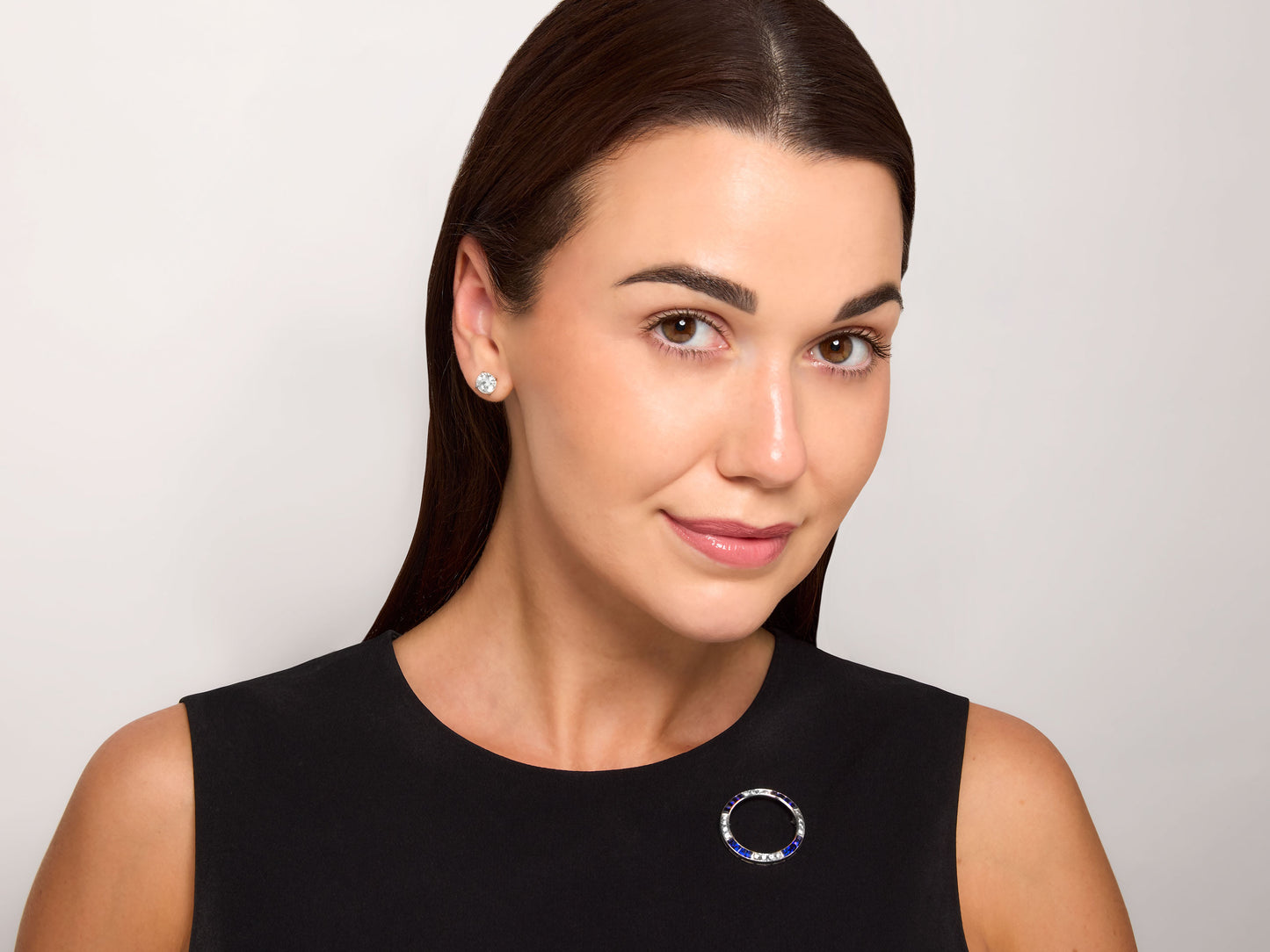 Diamond and Sapphire Brooch in 14K White Gold