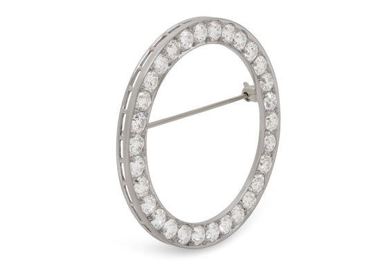 Mid-Century Diamond Circle Brooch in Platinum
