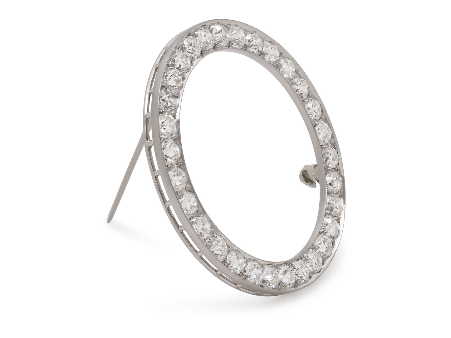 Mid-Century Diamond Circle Brooch in Platinum
