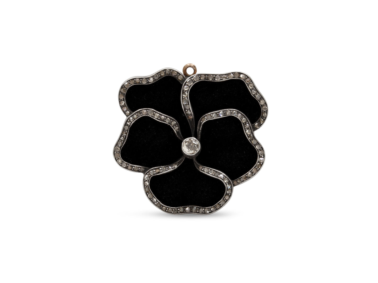 Antique Victorian Diamond and Velvet Brooch in Silver over Gold