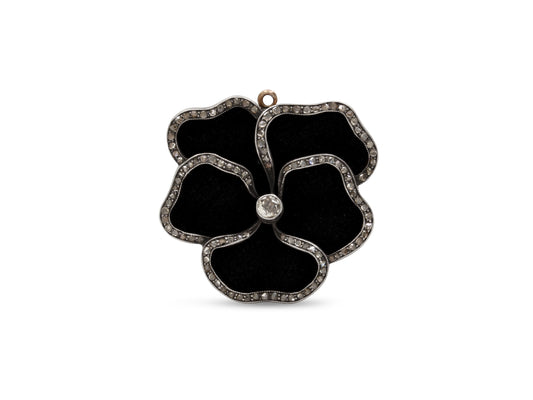 Antique Victorian Diamond and Velvet Brooch in Silver over Gold