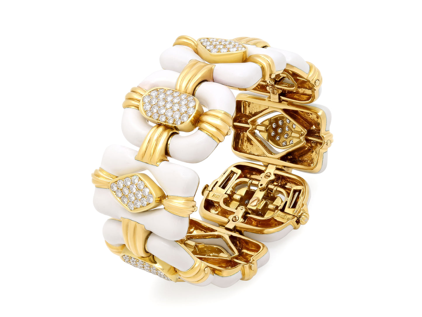 David Webb Diamond and White Enamel Bracelet in 18K Gold