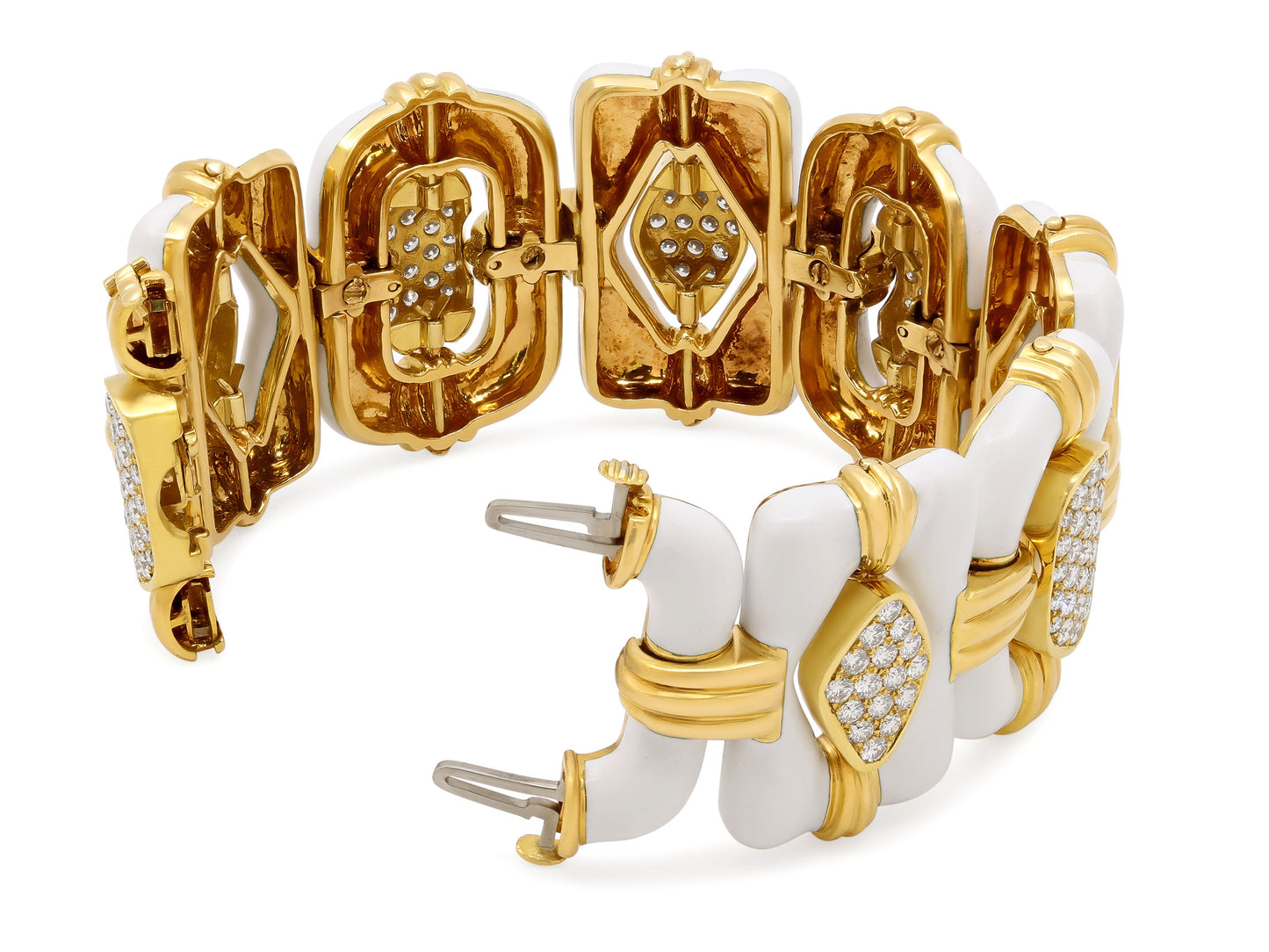 David Webb Diamond and White Enamel Bracelet in 18K Gold