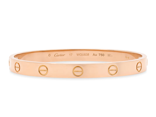 Cartier 'Love' Bracelet in 18K Rose Gold, Classic Model, Size 17