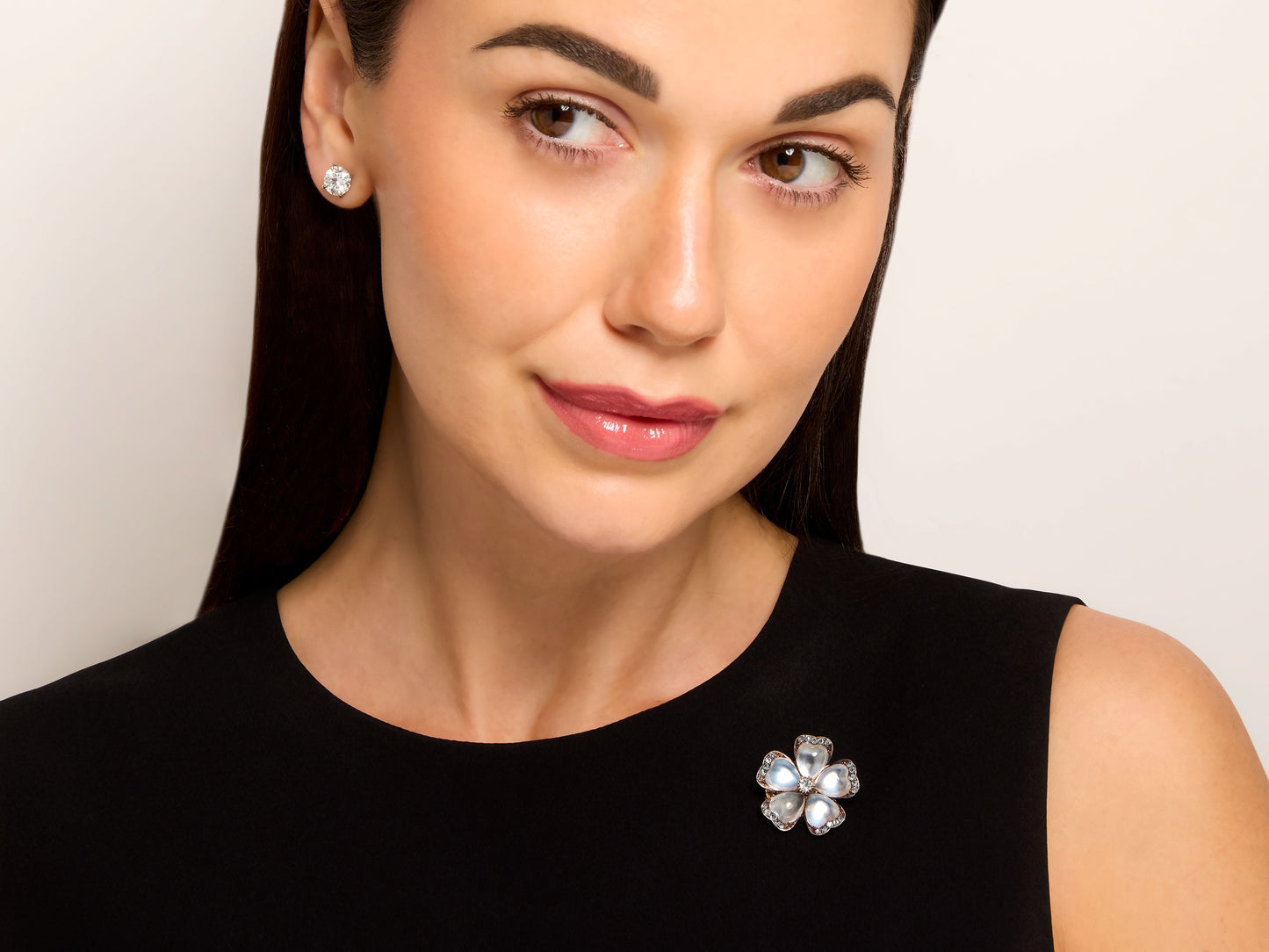 Antique Victorian Moonstone and Diamond Flower Brooch in Silver over Gold