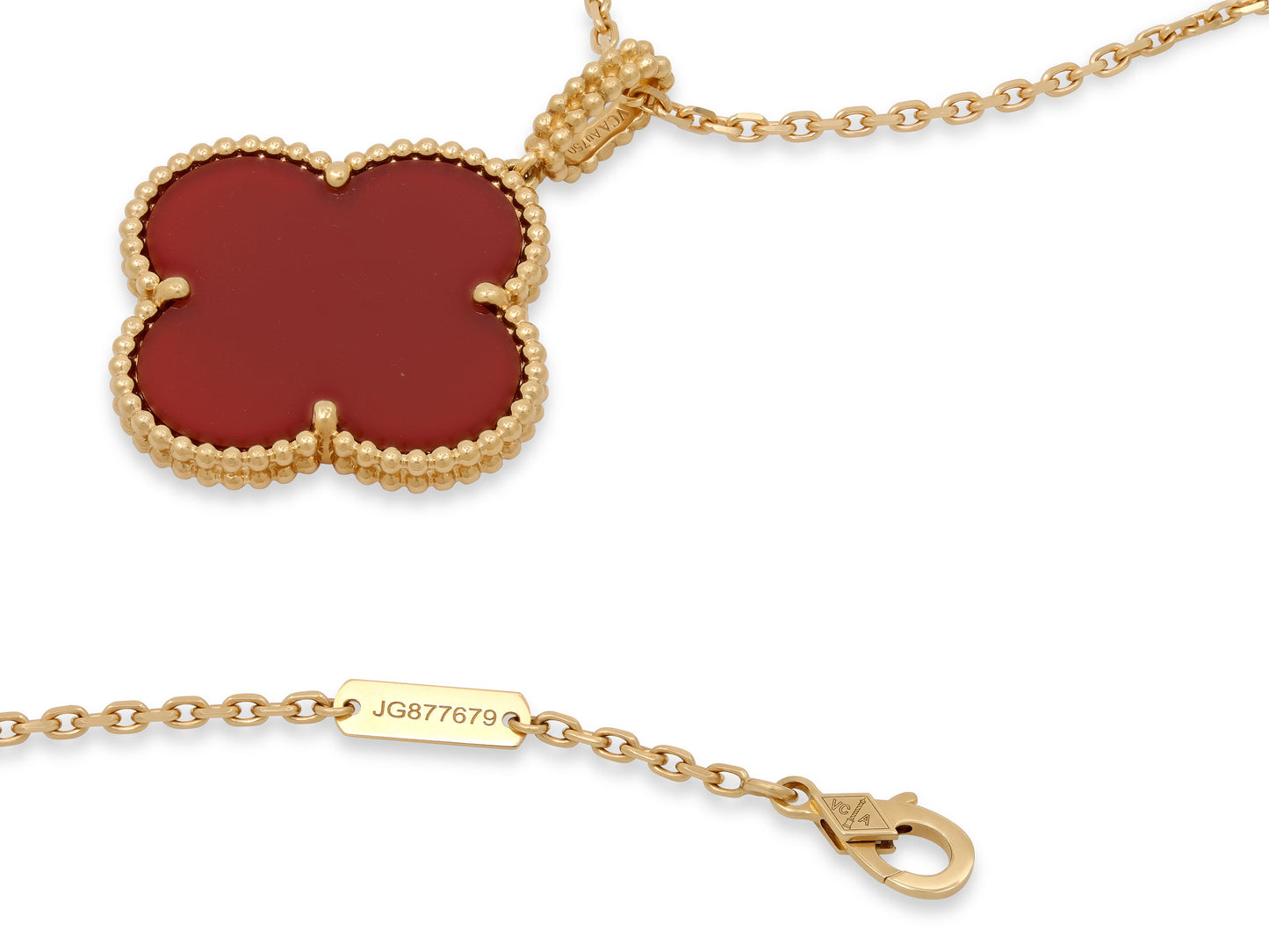Van Cleef & Arpels 'Magic Alhambra' Carnelian Necklace in 18K Gold