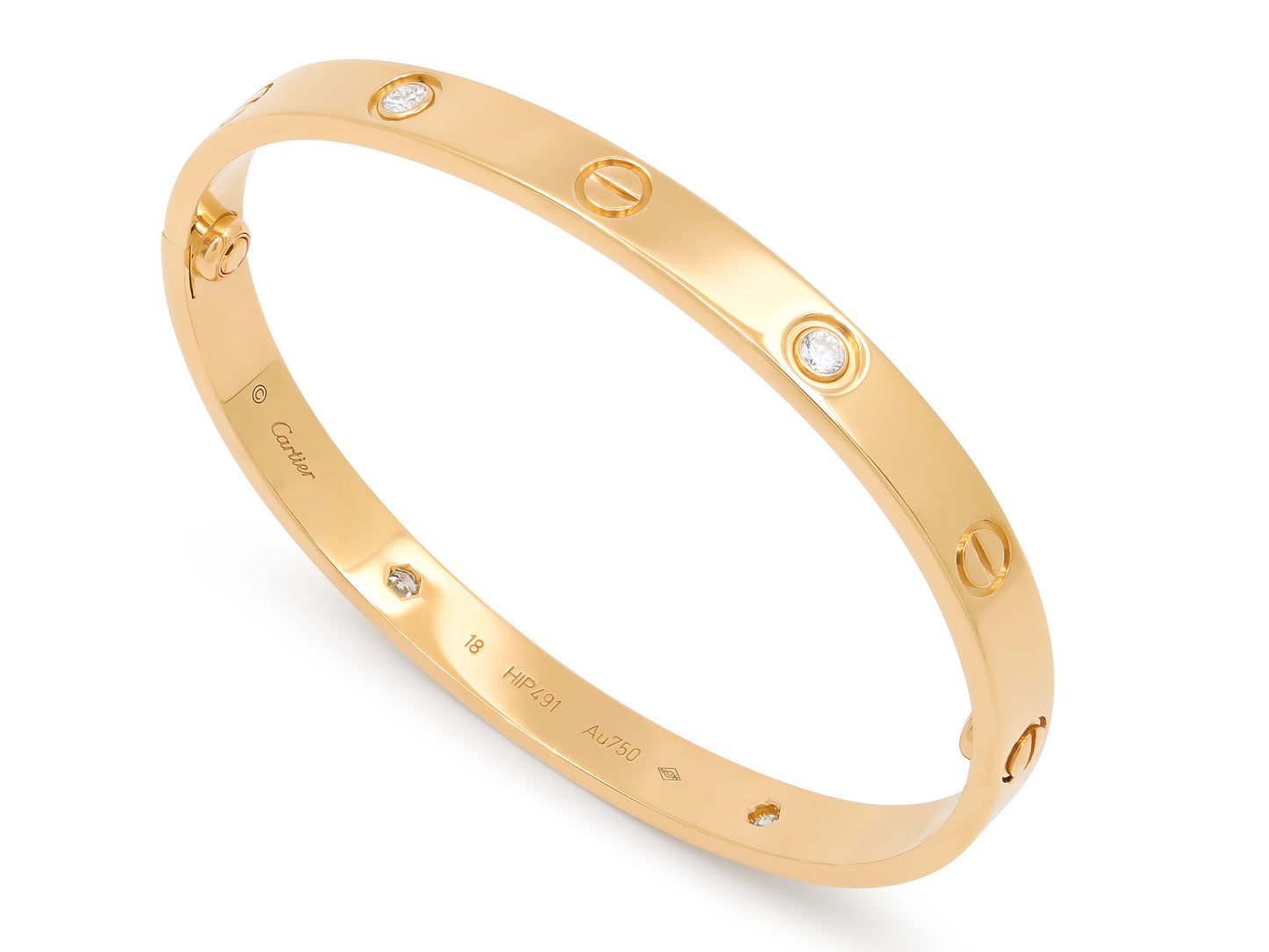 Cartier Diamond 'Love' Bracelet in 18K Gold, 4 diamonds, Classic Model, Size 18