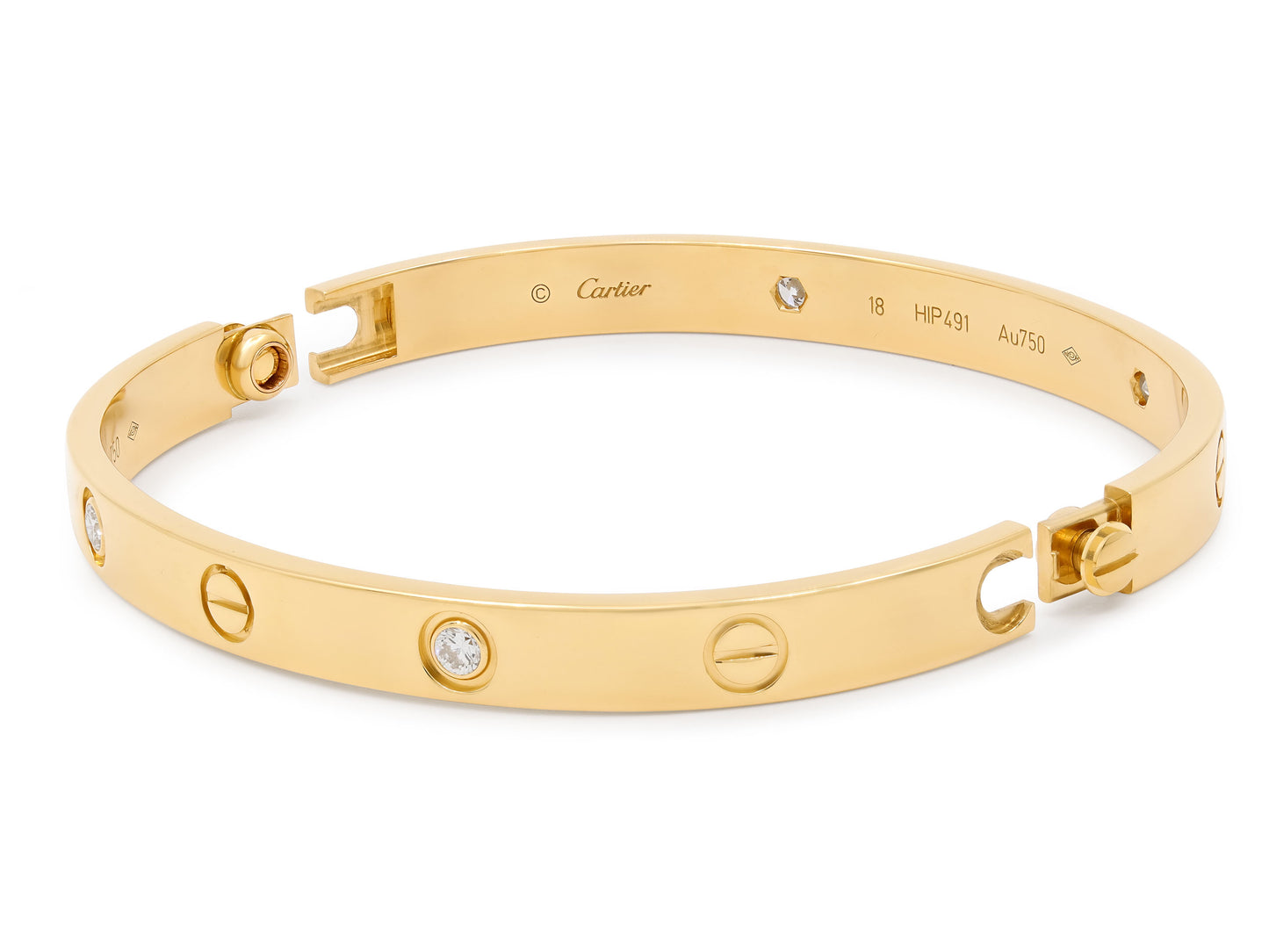 Cartier Diamond 'Love' Bracelet in 18K Gold, 4 diamonds, Classic Model, Size 18