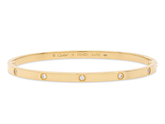 Cartier 'Love' Diamond Bracelet in 18K Gold, Small Model, Size 18