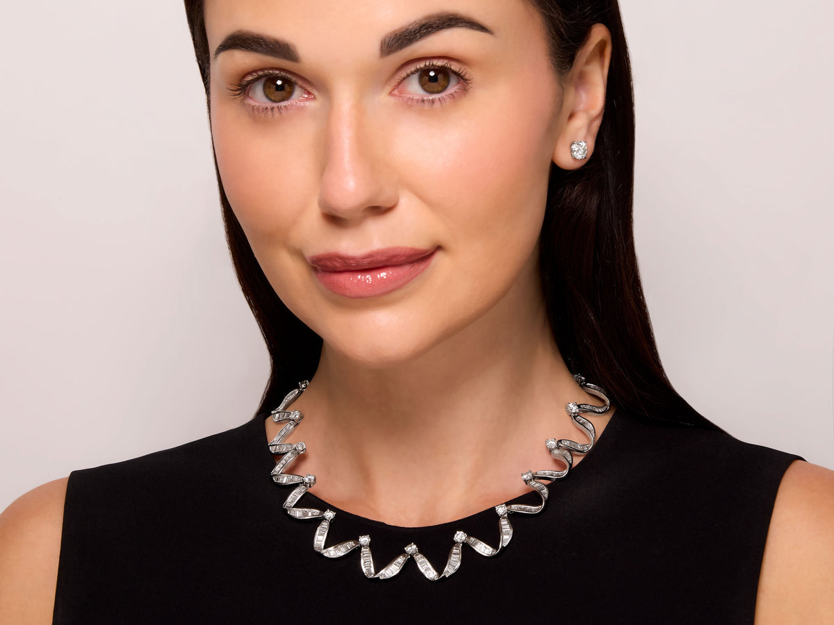 Diamond Ribbon Necklace in Platinum