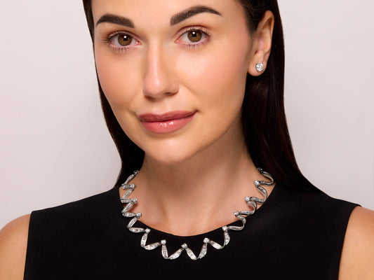 Diamond Ribbon Necklace in Platinum