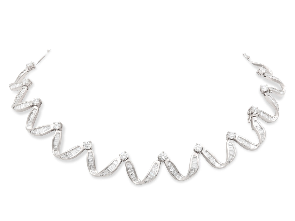 Diamond Ribbon Necklace in Platinum