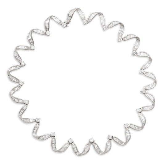 Diamond Ribbon Necklace in Platinum