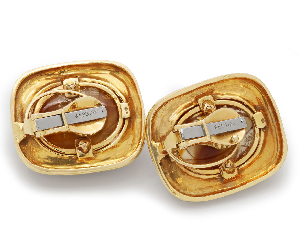 David Webb Carved Citrine and Enamel Earrings in 18K Gold