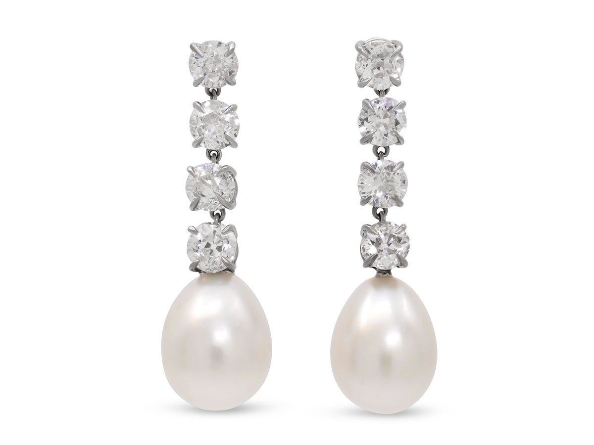 Beladora 'Bespoke' Natural Pearl and Diamond Earrings in Platinum