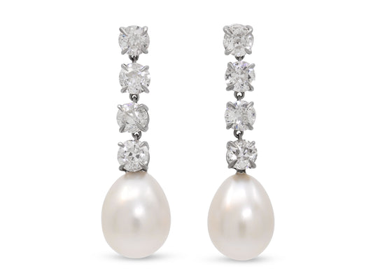 Beladora 'Bespoke' Natural Pearl and Diamond Earrings in Platinum